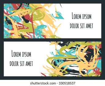 Set of two colorful painted banners.