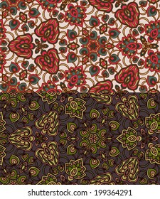 Set of two colorful seamless patterns. Vector illustration. EPS-8.