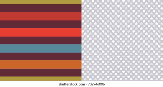 Set of Two Coordinated Seamless Holiday Stripe Pattern and Small Hearts Pattern / Global Colors saved with Pattern Swatches / Vector Illustration