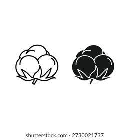 Set of two cotton boll icons, outline and solid style