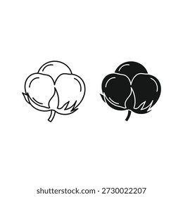 Set of two cotton boll icons, outline and solid, isolated on
