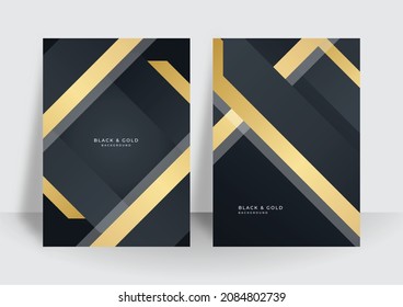Set of two cover design with gold black abstract background texture. Vector illustration for cover, business card, company banner, flier, poster and much more