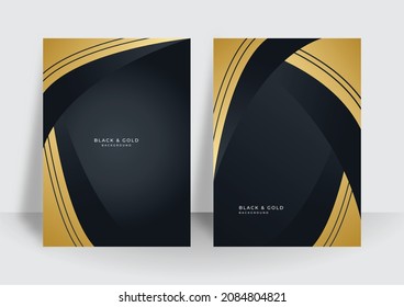 Set of two cover design with gold black abstract background texture. Vector illustration for cover, business card, company banner, flier, poster and much more