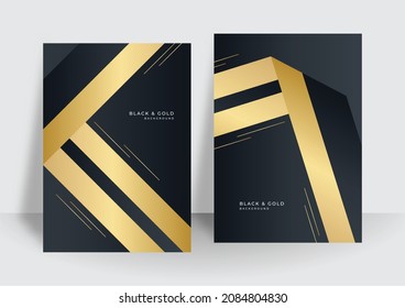 Set of two cover design with gold black abstract background texture. Vector illustration for cover, business card, company banner, flier, poster and much more