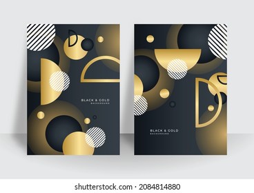 Set of two cover design with gold black abstract background texture. Vector illustration for cover, business card, company banner, flier, poster and much more