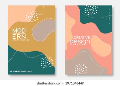 Set of two cover design template. Abstract modern liquid wavy shapes with lines composition for banner, poster, card, flyer and wallpaper. Vector