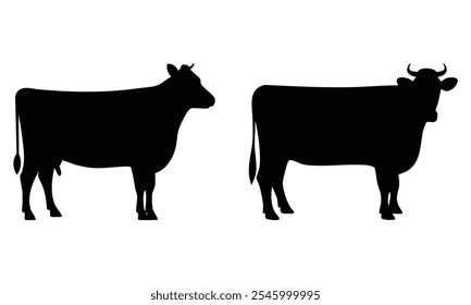 set of two cow silhouette vector object