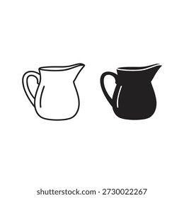 Conjunto de dos iconos de jarra de crema, contorno y estilo de relleno sólido
