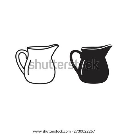 Set of two creamer pitcher icons, outline and solid fill style