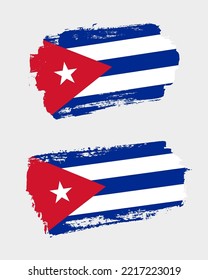 Set of two creative brush painted flags of Cuba country with solid background