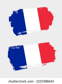 Set of two creative brush painted flags of France country with solid background