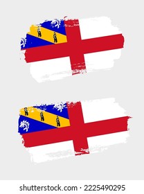 Set of two creative brush painted flags of Herm country with solid background