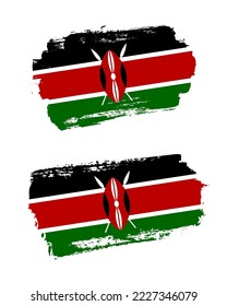 Set of two creative brush painted flags of Kenya country with solid background