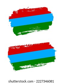 Set of two creative brush painted flags of Karelia country with solid background