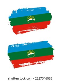 Set of two creative brush painted flags of Karachay-Cherkessia country with solid background