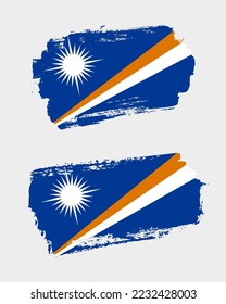 Set of two creative brush painted flags of Marshall Islands country with solid background