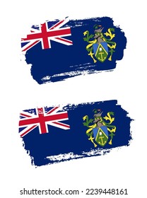 Set of two creative brush painted flags of Pitcairn Islands country with solid background