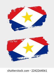 Set of two creative brush painted flags of Saba country with solid background