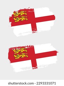 Conjunto de dos banderas pintadas con pincel creativo del país Sark con fondo sólido