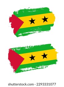 Set of two creative brush painted flags of Sao Tome and Principe country with solid background