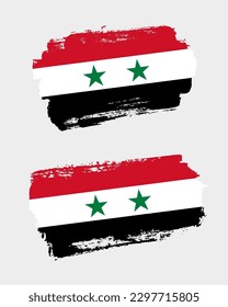 Set of two creative brush painted flags of Syria country with solid background