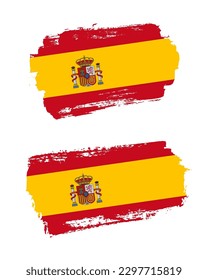 Set of two creative brush painted flags of Spain country with solid background