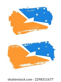 Set of two creative brush painted flags of Tierra del Fuego Province, Argentina country with solid background