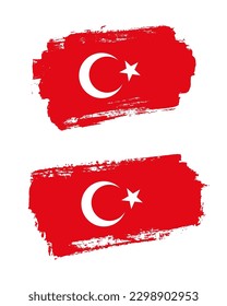 Set of two creative brush painted flags of Turkey country with solid background