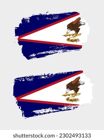 Set of two creative brush painted flags of American Samoa country with solid background