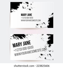 Set Of Two Creative Business Card Templates With Artistic Vector Design. Abstract Black Grunge Texture.