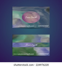 Set of two creative business card vector templates with watercolor paint abstract background.