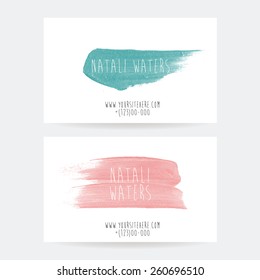 set of two creative business card templates with artistic vector design. Abstract  acrylic splashes.