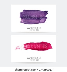 set of two creative business card templates with artistic vector design. Abstract acrylic splashes.