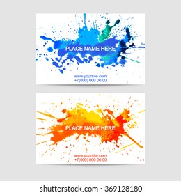 Set of two creative business visit card templates. Artistic splash paint design. 