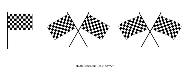 Set of two crossed checkered Flag icon collection. Racing flag, Checkered flag, sports finish line flag symbol. Vector Illustration.