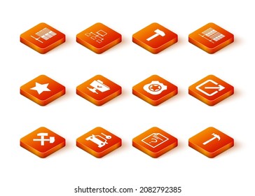 Set Two crossed hammers, Car rental, Star, FTP operation successful, Unknown document and Police badge icon. Vector