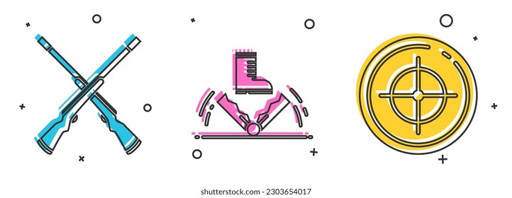 Set Two crossed shotguns, Trap hunting and Target sport for shooting competition icon. Vector