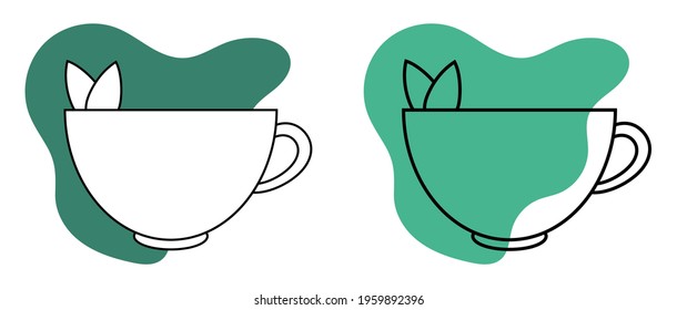 A set of two cups of tea with an abstract spot. Vector illustration.