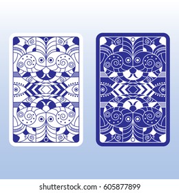 A set of two custom playing card backs in vector format. This ornate design features some unique line work and patterns.