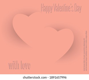 Conjunto de dos corazones cortados de papel para el Día de San Valentín. Ilustración vectorial en color de coral rosa. Diseño creativo para tarjeta de saludo, invitación a la boda, con texto y lugar para texto.