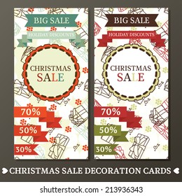 set of two cute cards for christmas sale, vector illustration