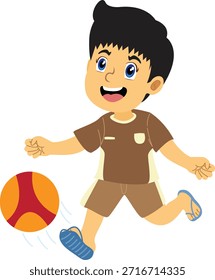 Set of two cute cartoon illustrations featuring happy kids playing football.