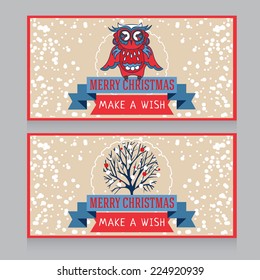 set of two cute christmas cards, vector illustration