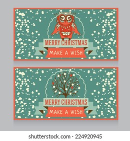 set of two cute christmas cards, vector illustration