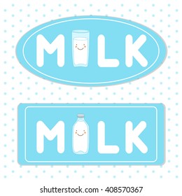 Set of two cute labels for milk on polka dots retro background for your decoration