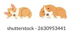 Set of Two Cute Little Dogs are Sleeping. Hand Drawn Vector Art