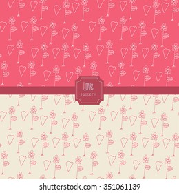 Set of two cute patterns hand draw heart and flower