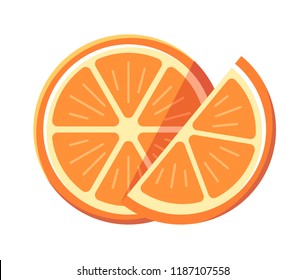 Set of two cute slice of orange fruit. Vector illustration.