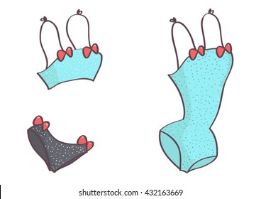 Set of two cute swimsuits with bows.