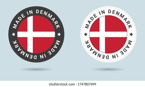 Set of two Danish stickers. Made in Denmark. Simple icons with flags.